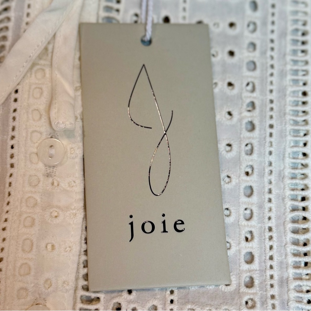 NWT Joie Light Cream Eyelet Button‎ Down Unlined Cotton Peasant Top Size S - Picture 8 of 10